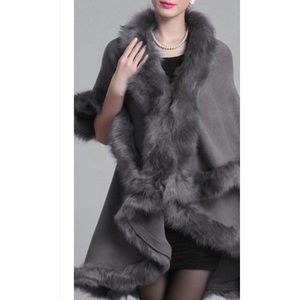 Luxurious Winter Gray Faux Fur Double Layer CAPE